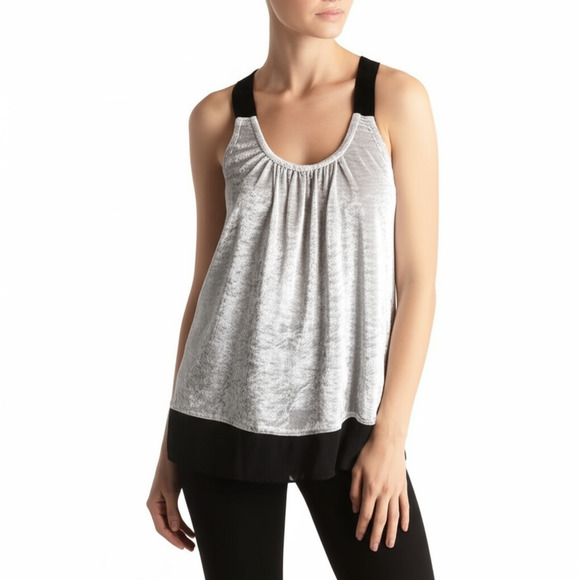 Mudd Y2K Silver-grey Crushed Velvet Layered Hem Relaxed Fit Racer Back Tank L - Picture 1 of 11